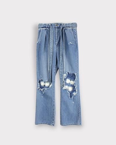 SEVESKIGIndigo Satin Knit-Repaired Slacks