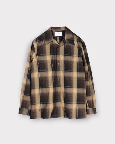 SUGARHILLOMBRE PLAID OPEN COLLAR BLOUSE(BROWN  CAMEL)