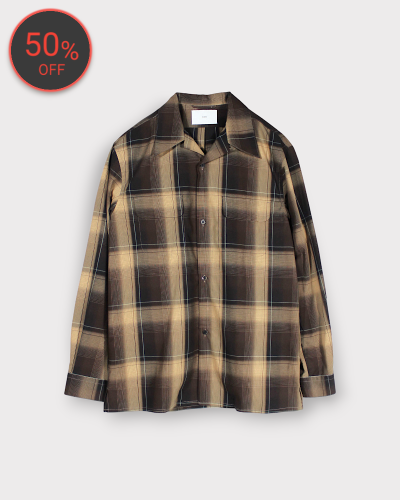 SUGARHILLOMBRE PLAID OPEN COLLAR BLOUSE(BROWN  CAMEL) 40,700-