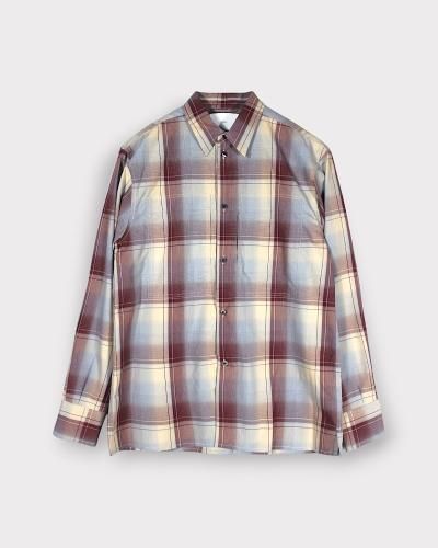 SUGARHILLOMBRE PLAID PANEL POCKET BLOUSE(WINE  ICE BLUE)