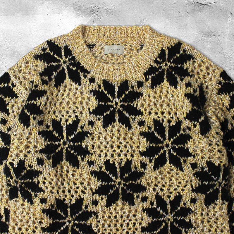 BED j.w. FORD Snow Pattern Crew Neck Knit (Beige) | bed j.w. BED j.w. FORD Snow Pattern Crew Neck Knit (Beige) | bed j.w.