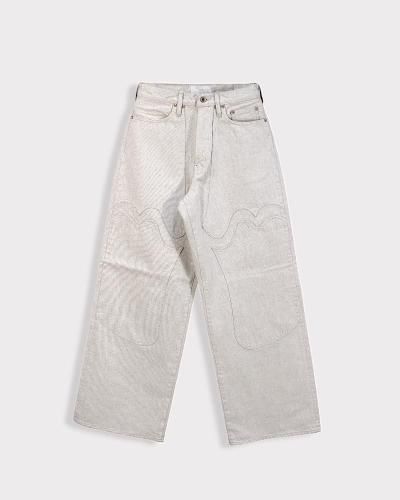 SUGARHILLWESTERN DOUBLE KNEE PANTS WIDE CUT(GRAY WHITE)
