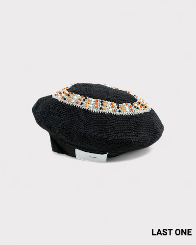 SUGARHILLKNITTING BEADS BERET HAT(BLACK)