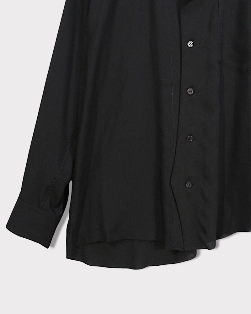 サルバム テンセルアシンメトリーオープンカラーシャツ(Black
