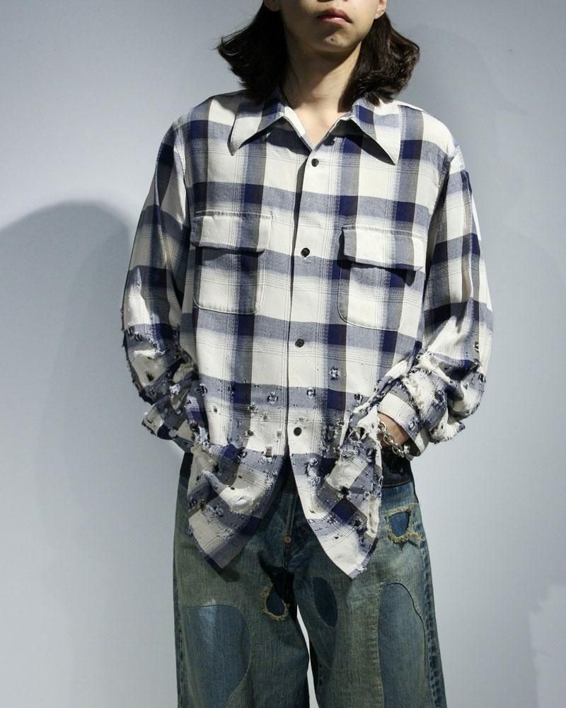 SUGARHILL】OMBRE DESTROYED SHIRTS(NAVY OMBRE)｜シュガーヒル