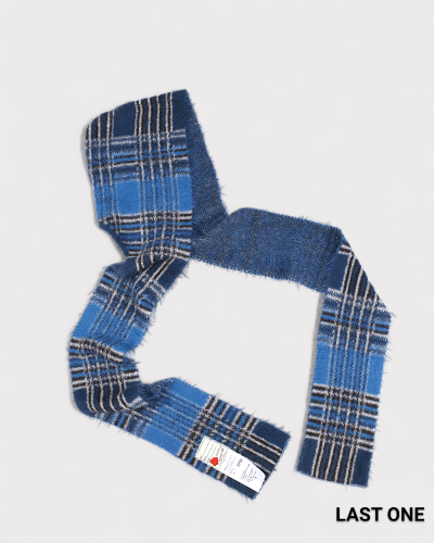 SEVESKIGLustre Check Knit Long Scarf Hoodie(Blue)