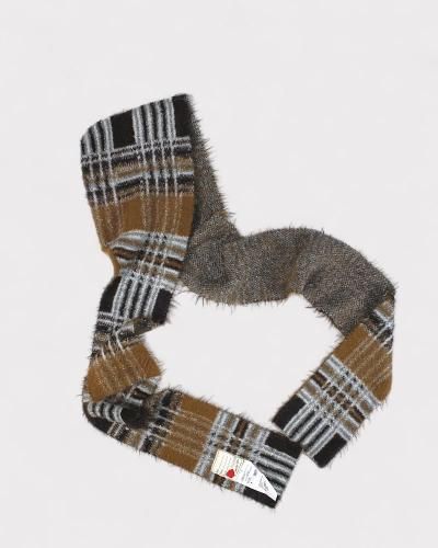 SEVESKIGLustre Check Knit Long Scarf Hoodie(Brown)
