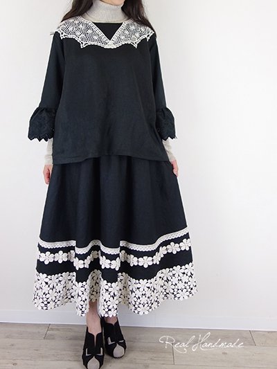 [予約販売]　ヨーロッパブラックリネンバックチュールレーススカート - REAL HANDMADE -リアルハンドメイド-  心を込めて手作りした素敵なお洋服をあなたへ。。