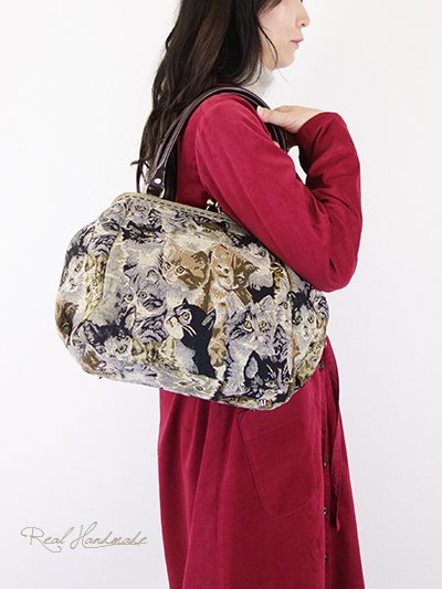 [予約販売]ゴブランキャットがま口BAG - REAL HANDMADE -リアルハンドメイド- 心を込めて手作りした素敵なお洋服をあなたへ。。