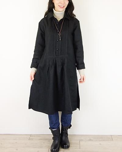 予約販売 ヨーロッパブラックリネンピンタックシャツワンピース Realhandmade リアルハンドメイド 心を込めて手作り した素敵なお洋服をあなたへ