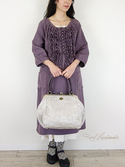 予約販売] リネンケミカルレースがま口BAG - REAL HANDMADE -リアルハンドメイド- 心を込めて手作りした素敵なお洋服をあなたへ。。