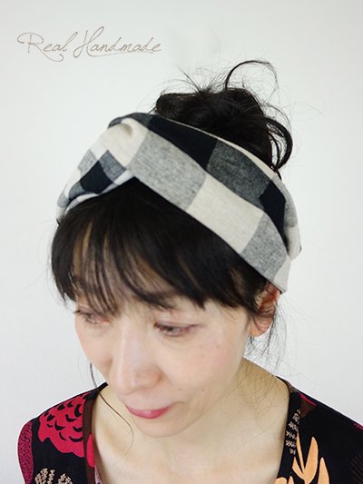 [予約販売]コットンリネンブロックチェッククロスターバン - REAL HANDMADE -リアルハンドメイド-  心を込めて手作りした素敵なお洋服をあなたへ。。