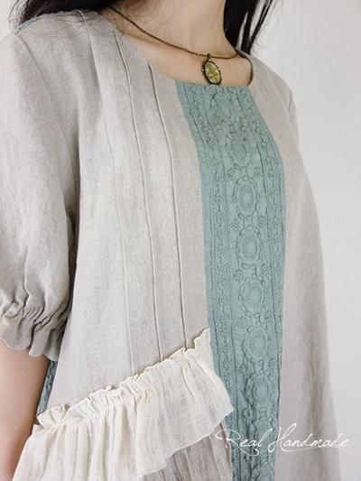 予約販売] ナチュラルリネンとマトラッセレースサイドフリル