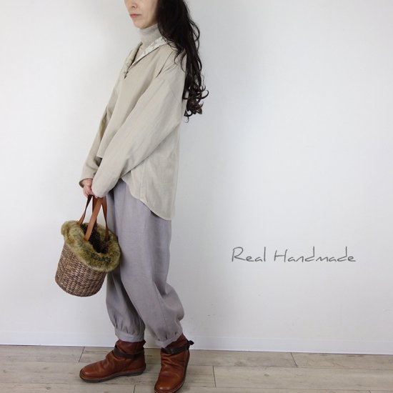 予約販売]ヨーロッパグレージュリネンカフスパンツ - REAL HANDMADE