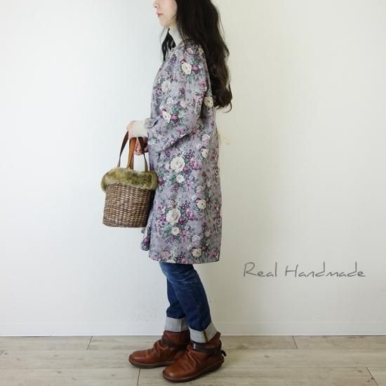 予約販売]コットンリネンアンティークフラワーバックタック