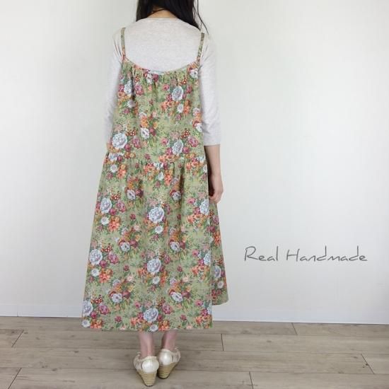 予約販売] コットンリネンアンティークフラワーセージキャミワンピース