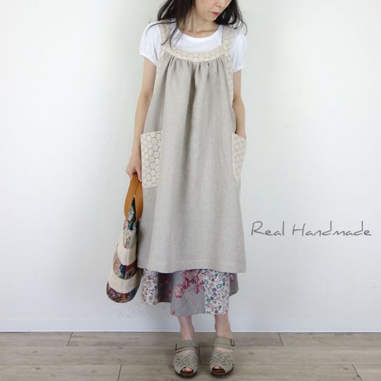 予約販売] ヨーロッパナチュラルリネンサークルレースエプロンワンピース - REAL HANDMADE -リアルハンドメイド-  心を込めて手作りした素敵なお洋服をあなたへ。。