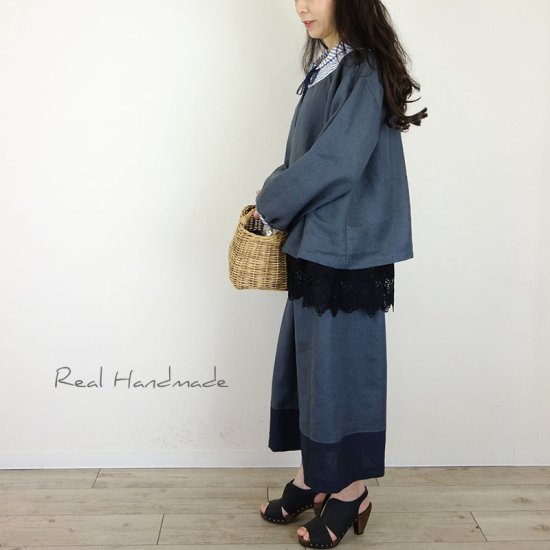 予約販売] チャコールリネン裾切替タックパンツ - REAL HANDMADE