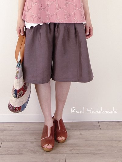 予約販売] ヨーロッパモカリネンショートタックパンツ - REAL HANDMADE