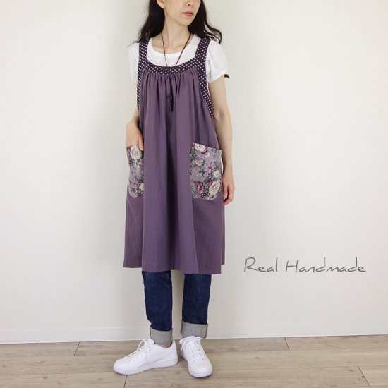 [予約販売] モーブWガーゼエプロンワンピース - REAL HANDMADE