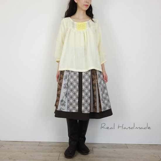 予約販売] クリームイエローWガーゼヨーク切替エマブラウス - REAL HANDMADE -リアルハンドメイド- 心を込めて手作りした素敵なお洋服 をあなたへ。。