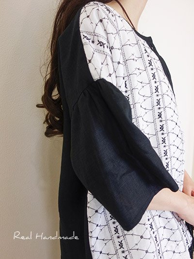 [予約販売]  ヨーロッパブラックリネン刺繍ドロップ羽織りカーディガン