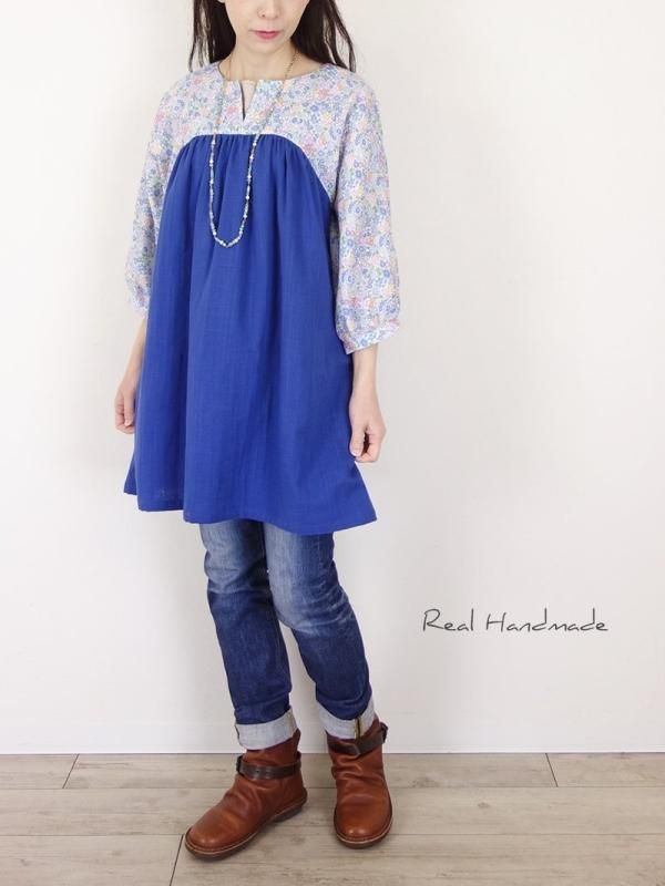 フラワーチュニック | スラブWガーゼ Royal Blue - REAL