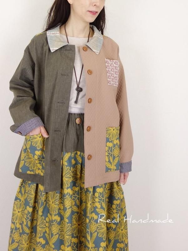 Oliveデニムとノルディックフラワー切替ギャザースカート