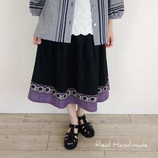 ブラックリネン刺繍スカート | ハンドメイド - REAL HANDMADE -リアル