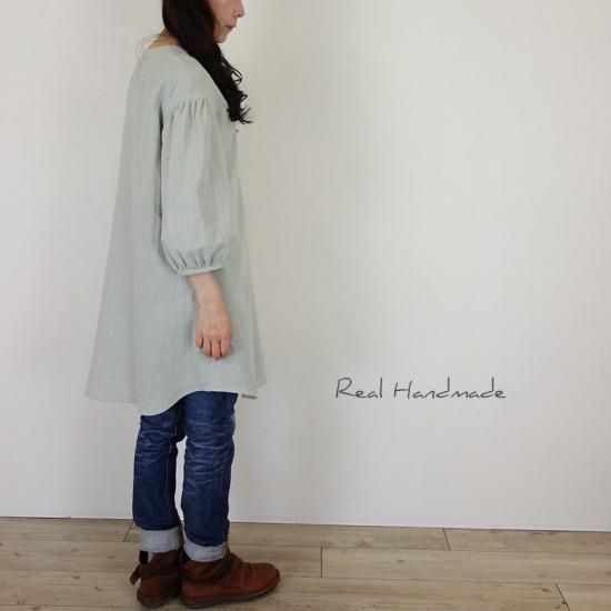 スラブWガーゼチュニック | 淡色グリーン - REAL HANDMADE