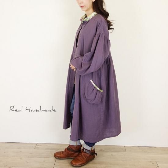 リバティー　ハンドメイド　ワンピース【お値下げしました】 モーブWガーゼリバティ羽織りワンピース | フワフワ着心地抜群