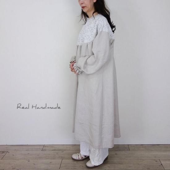 リネンアンティーク風ワンピース | ドロップ袖フリル - REAL HANDMADE