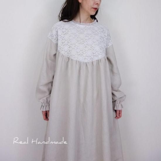 S&S shizuka作 リネンワンピース ハンドメイド フリル襟 アンティーク