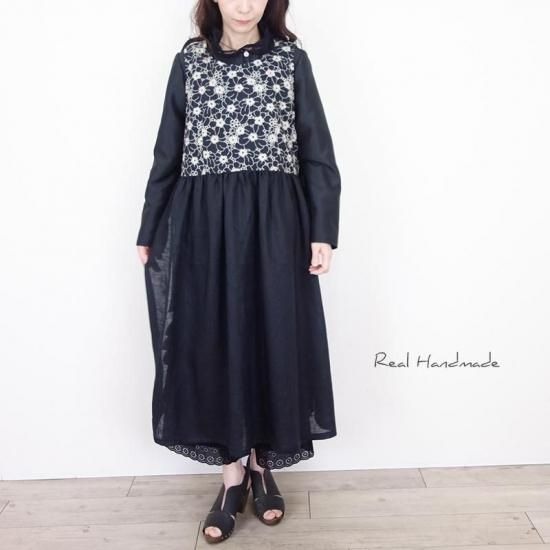 エプロンドレス | ブラックフラワーレース - REAL HANDMADE