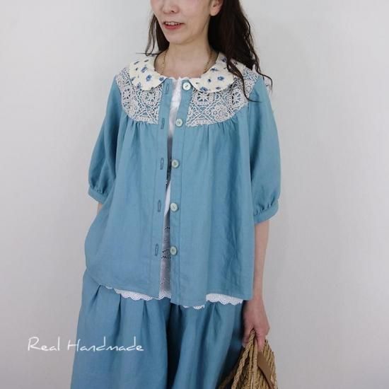 美品エントワentwaダッチカラーシャツ/タイプライターコットン水色アイスブルー アイスブルーブラウス 美品エントワentwaダッチカラーシャツ/タイプ