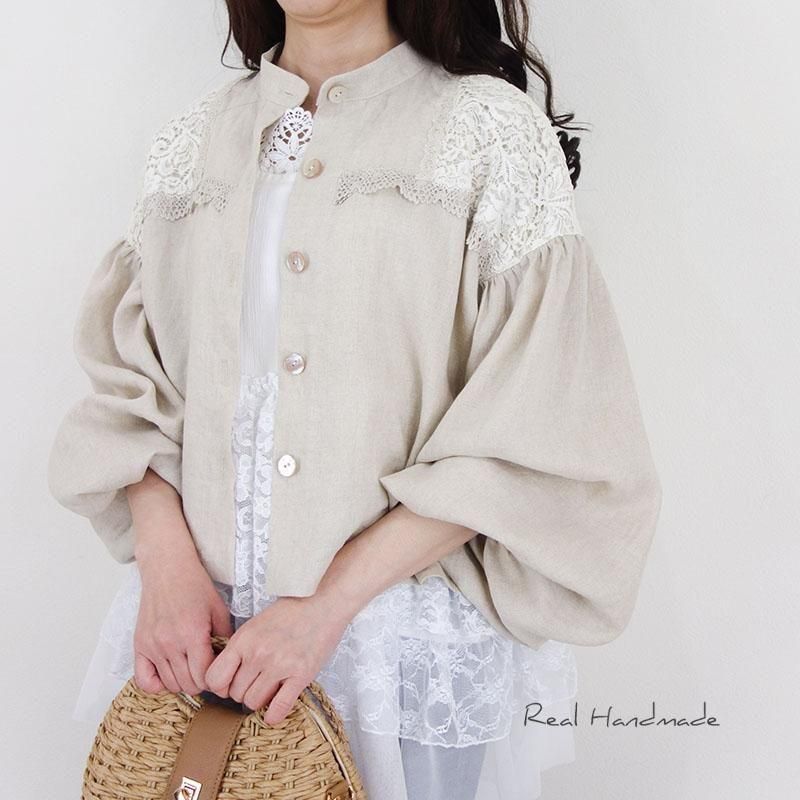 リネンのはおり   ハンドメイド リネン＆レース 羽織りブラウス | 軽やかで涼しげ - REAL HANDMADE