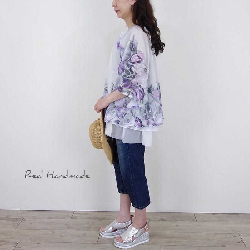 花模様ボイル | ラベンダー襟のプルオーバー - REAL HANDMADE