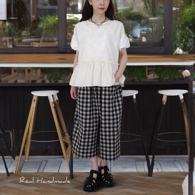 8651*藍染＆ハンドメイド 四角衣ブラウス 花亀甲雪花絞り♡濃いめ♡ショート丈 Aletta vita ブラウス トップス シアー オーガンジー 刺繍 5分袖