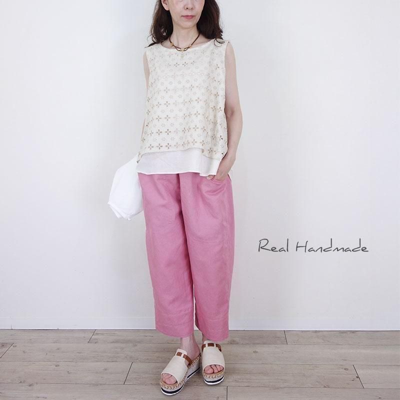 コットンリネンで作った昔もんぺ チェリーピンク ゆったり リラックスパンツ コットンリネンで作った昔もんぺ チェリーピンク ゆったり