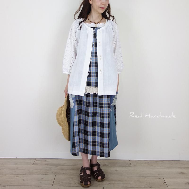 RICORRROBE リネンリボンスカート ホワイト×ブルーチェック M RICORRROBE リネンリボンスカート ホワイト×ブルーチェック M