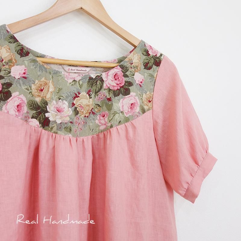 コーラルピンクフレンチリネンワンピース | エレガントなデザイン