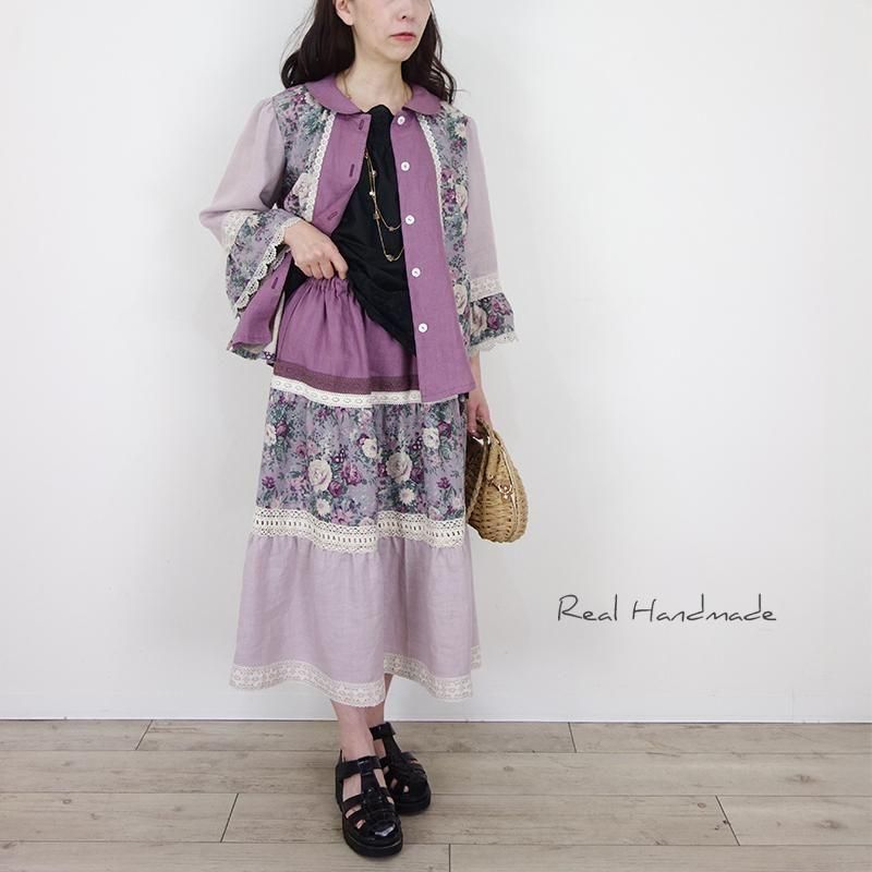 リネンのはおり ハンドメイド 葡萄色リネン|アンティークローズ羽織りブラウス - REAL