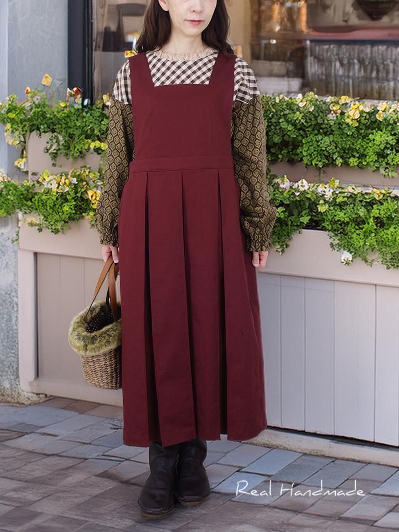 ボルドーBOXタックワンピース | 前後OK - REAL HANDMADE -リアル