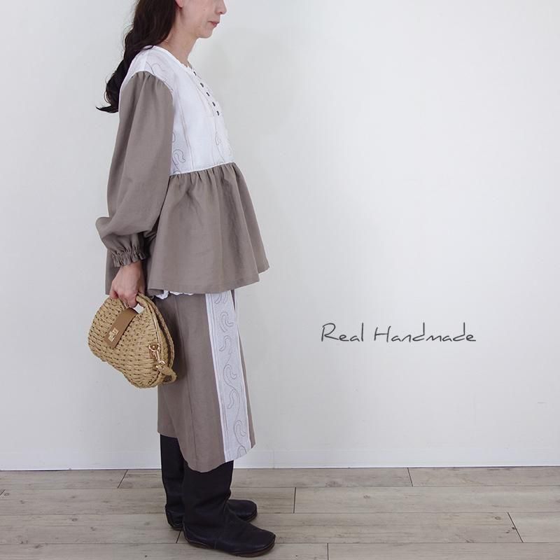 コットンリネンペプラムブラウス | モカグレージュ - REAL HANDMADE