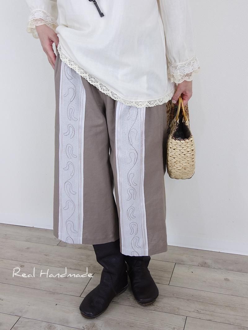 コットンリネンキュロット|モカグレージュ刺繍 - REAL HANDMADE