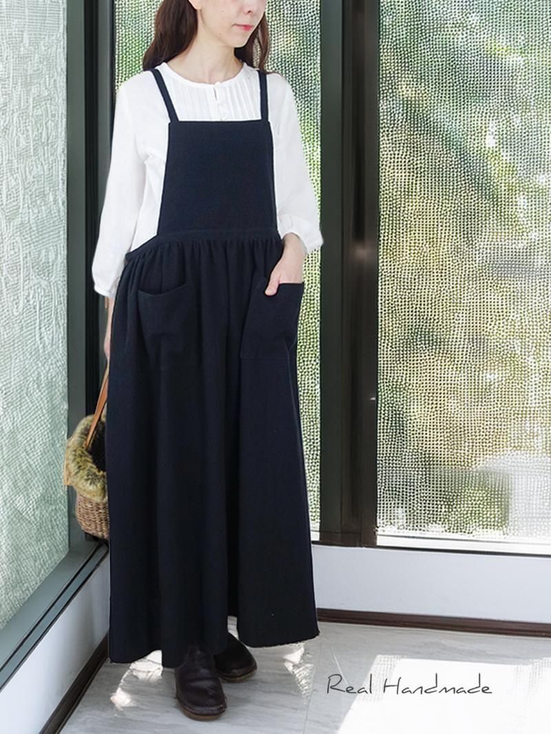 ブラック・ワッシャーハーフリネンエプロン - REAL HANDMADE -リアル