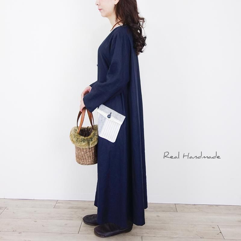 ネイビーリネン|フラップポケットマキシワンピース - REAL HANDMADE