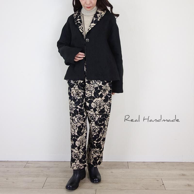 ブラックリネン フレンチワークジャケット コットンリネン ハンドメイド 一点物 ブラックリネン フレンチワークジャケット コットンリネン