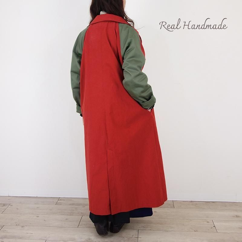 レンガ色ハイカウントツイルコート | マキシ丈ステンカラー - REAL