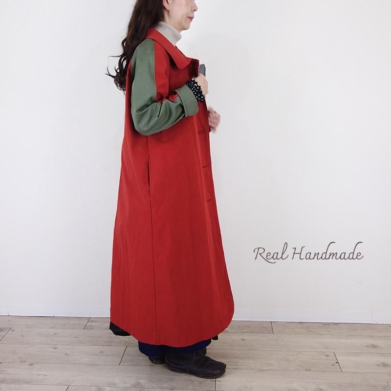 レンガ色ハイカウントツイルコート | マキシ丈ステンカラー - REAL